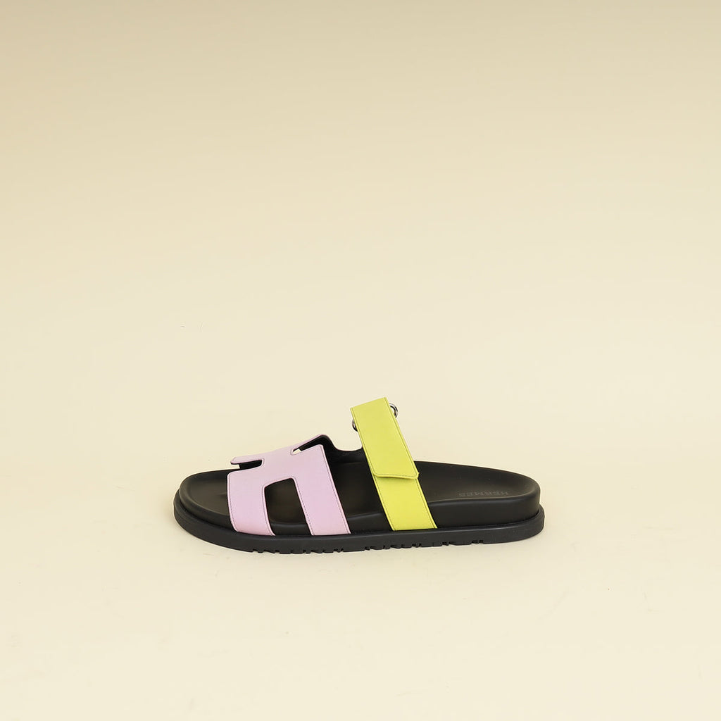 Hermes Bicolor Satin Crepe Chypre Sandals 38