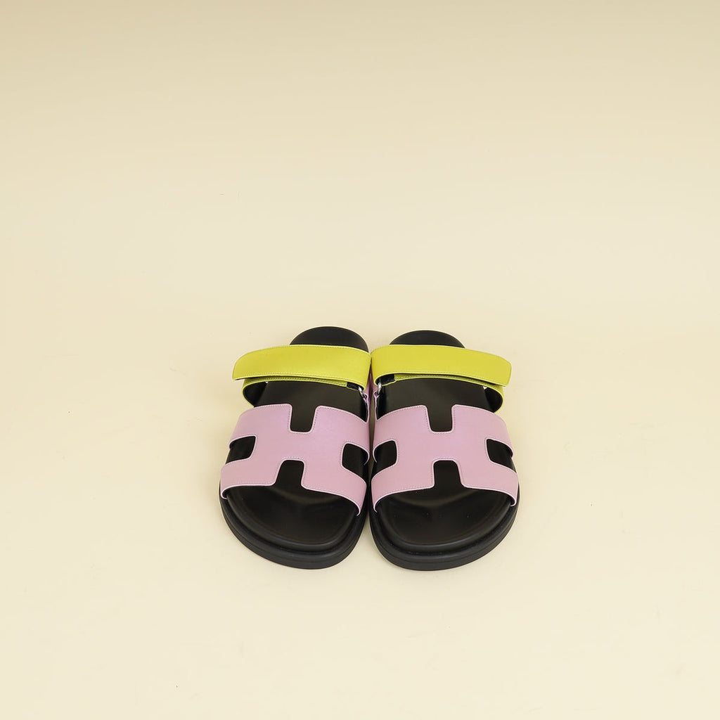 Hermes Bicolor Satin Crepe Chypre Sandals 38