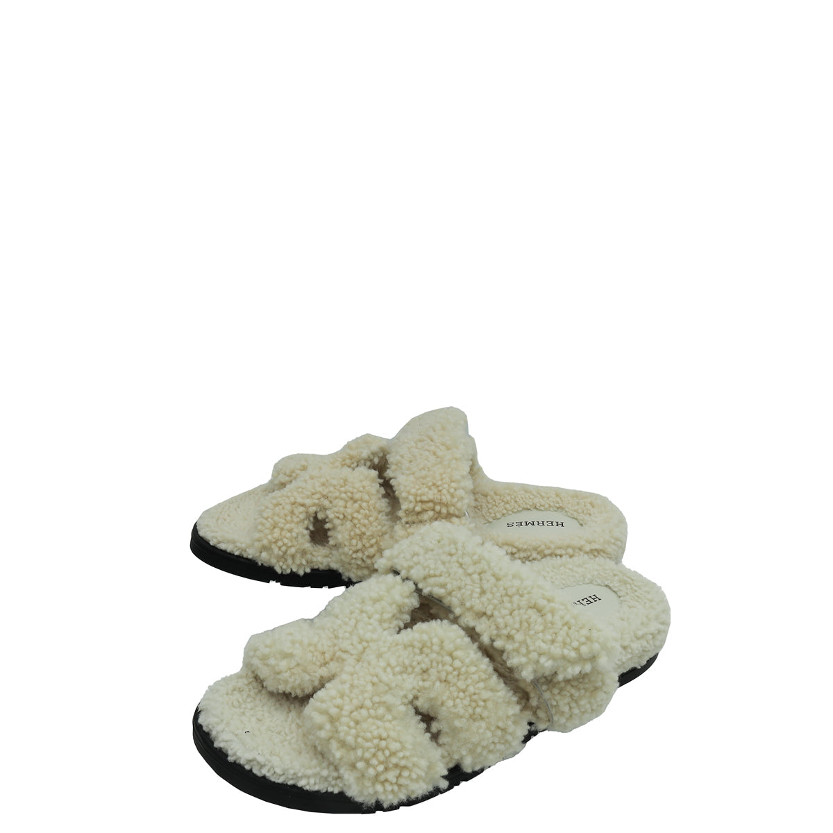 Hermes Ecru Woolskin Chypre Sandals 38
