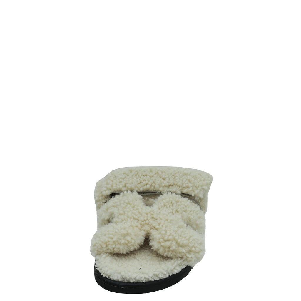 Hermes Ecru Woolskin Chypre Sandals 38