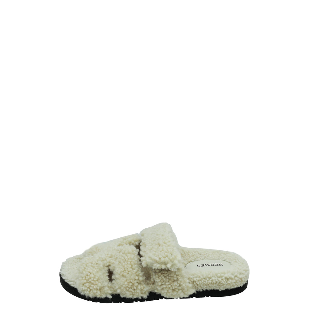 Hermes Ecru Woolskin Chypre Sandals 38