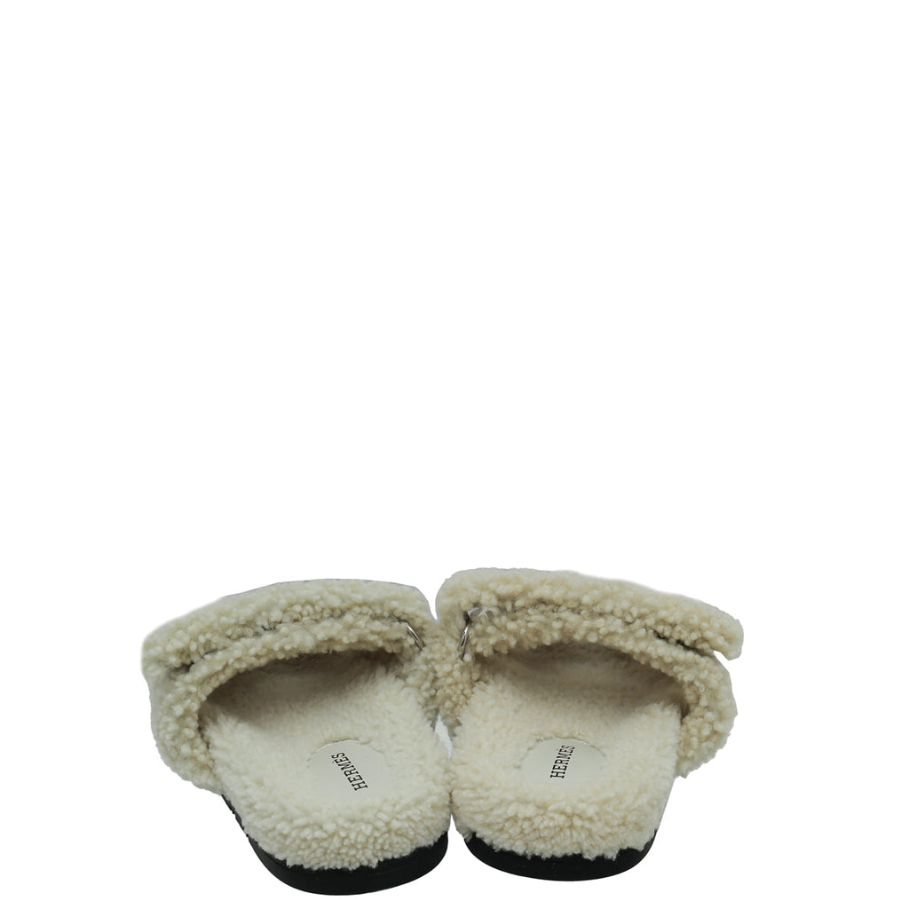 Hermes Ecru Woolskin Chypre Sandals 38