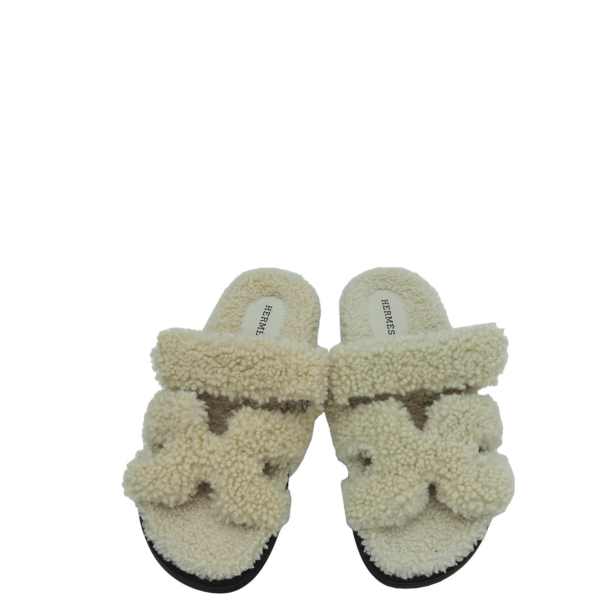 Hermes Ecru Woolskin Chypre Sandals 38