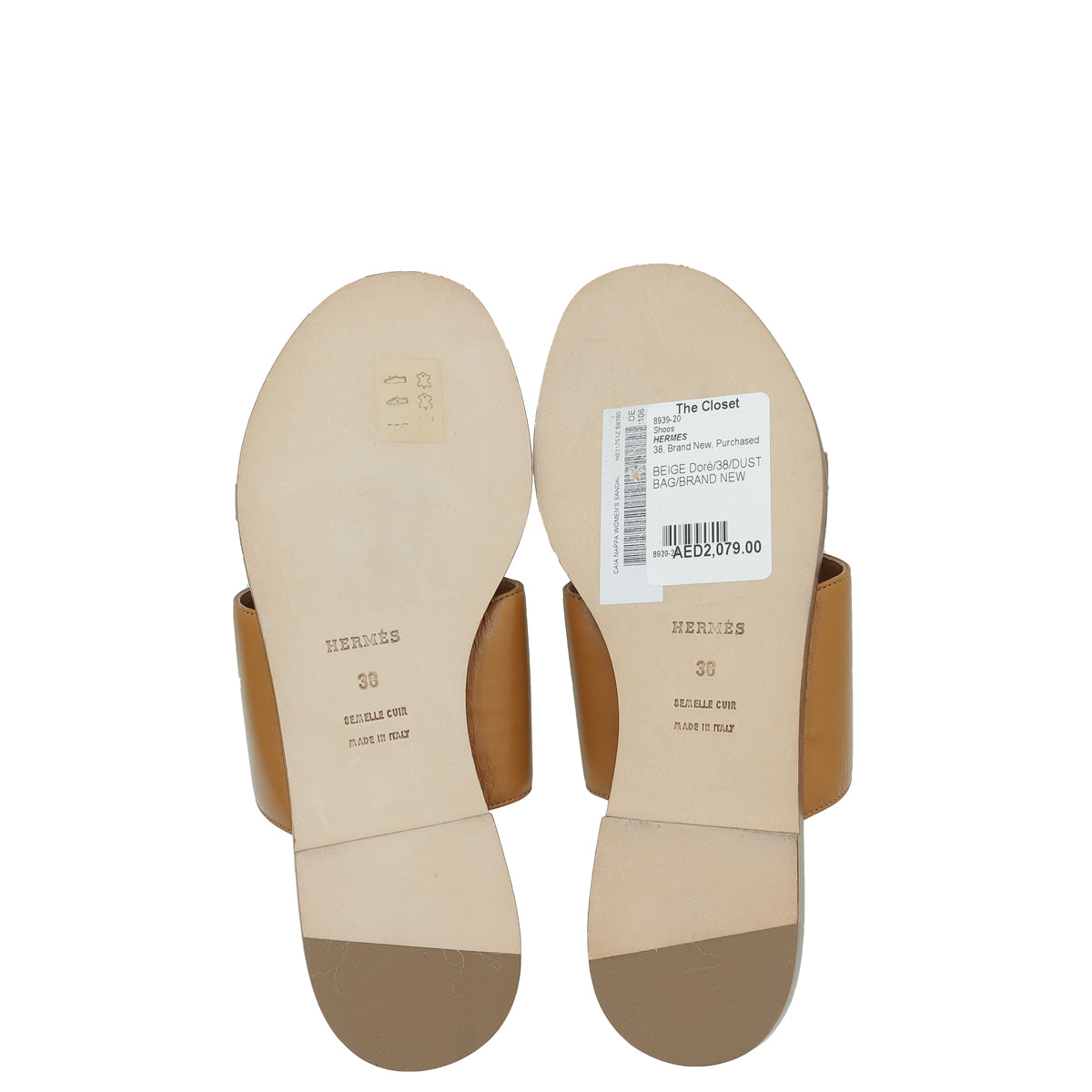 Hermes Beige Dore Caia Nappa Sandal 38