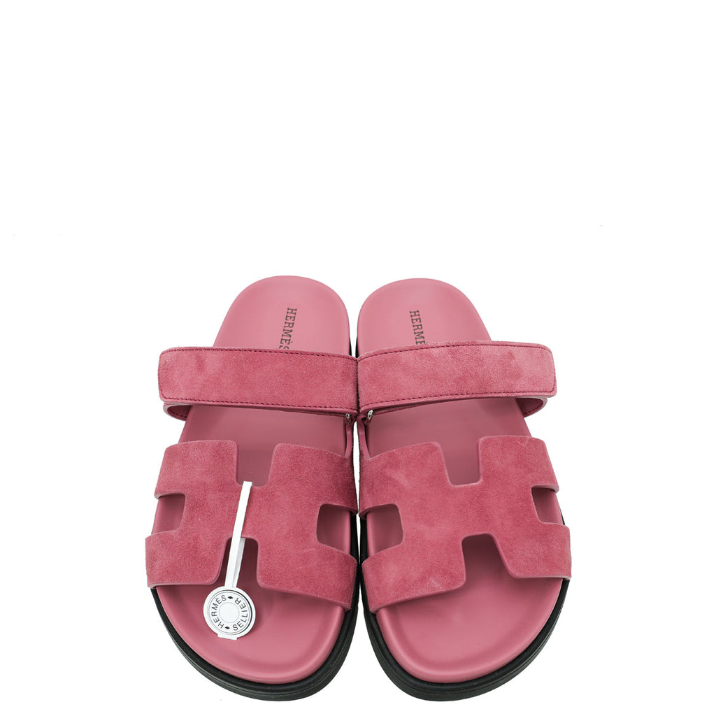 Hermes Rose Aphrodite Suede Chypre Sandals 38
