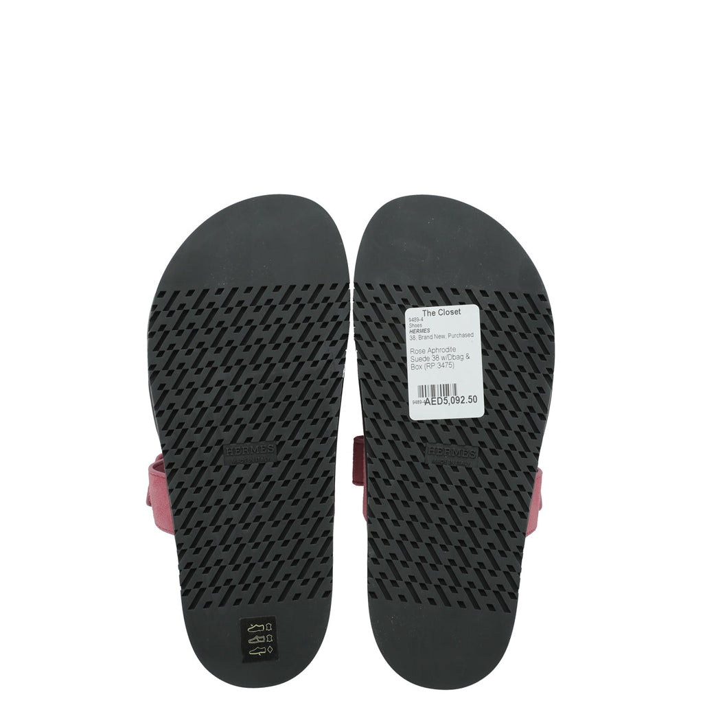 Hermes Rose Aphrodite Suede Chypre Sandals 38