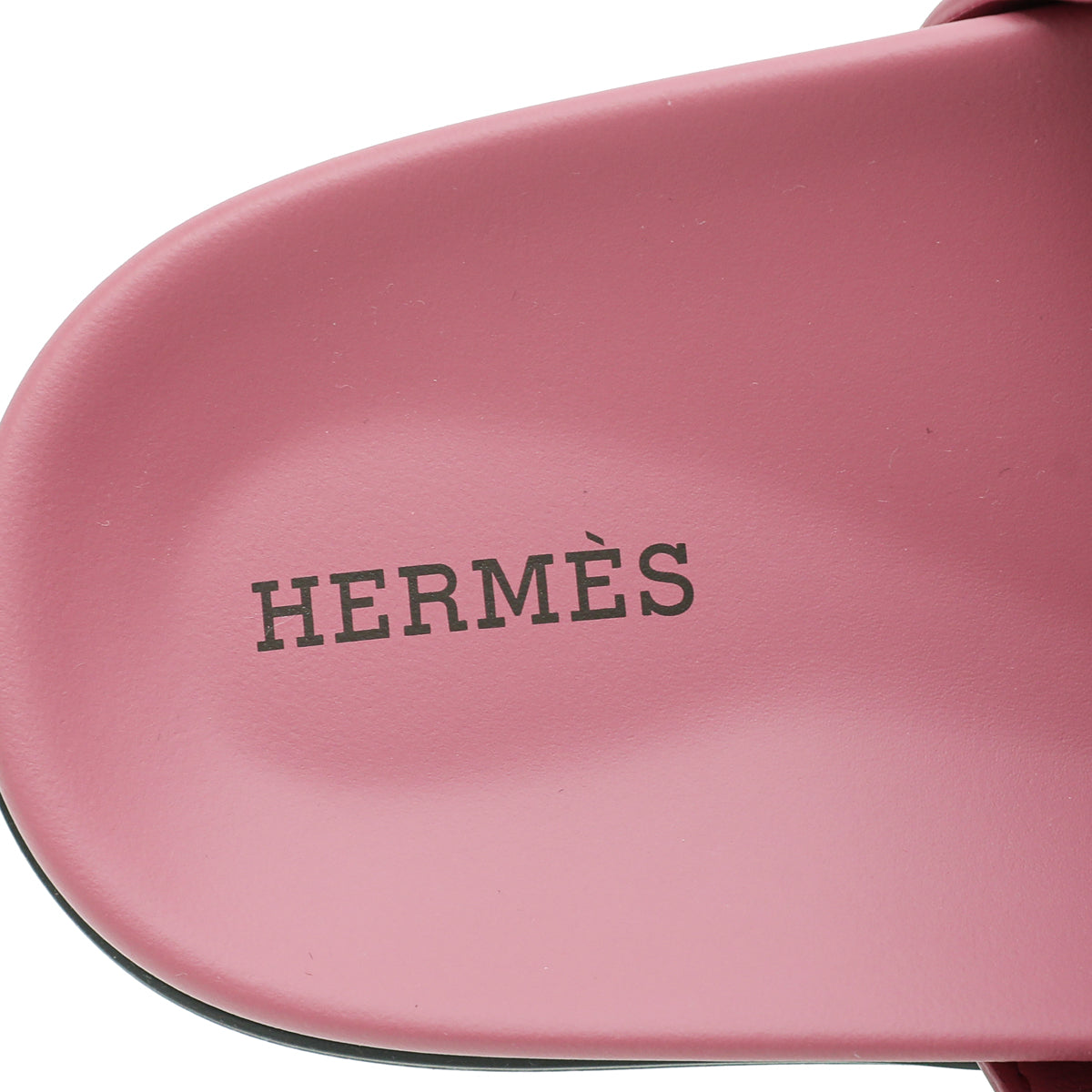 Hermes Rose Aphrodite Suede Chypre Sandals 38