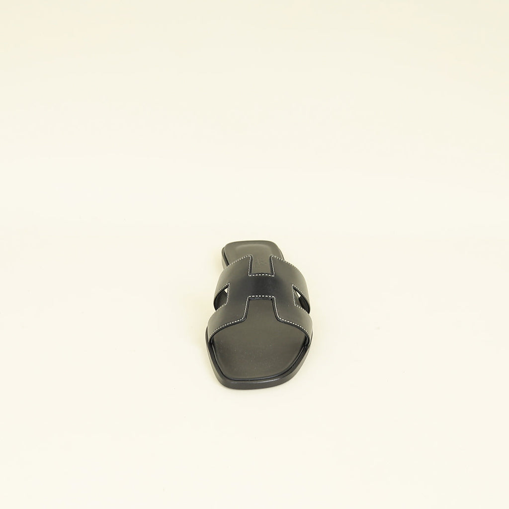 Hermes Noir Oran Sandal 39.5