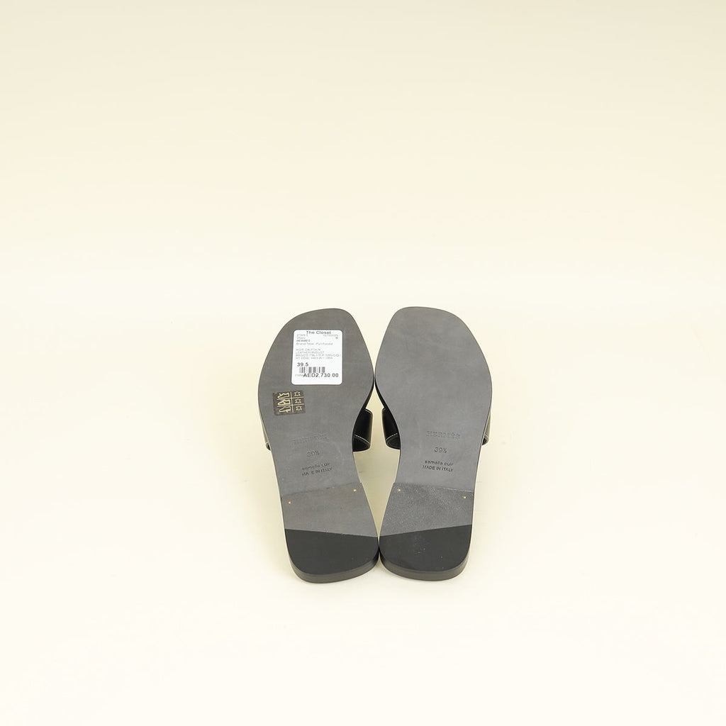 Hermes Noir Oran Sandal 39.5