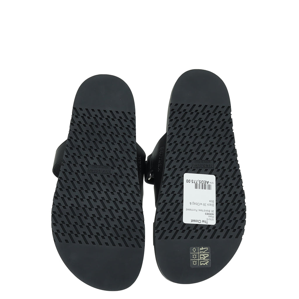 Hermes Black Chypre Sandals 39