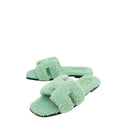Hermes Vert D'eau Shearling Wool Oran Sandal 39