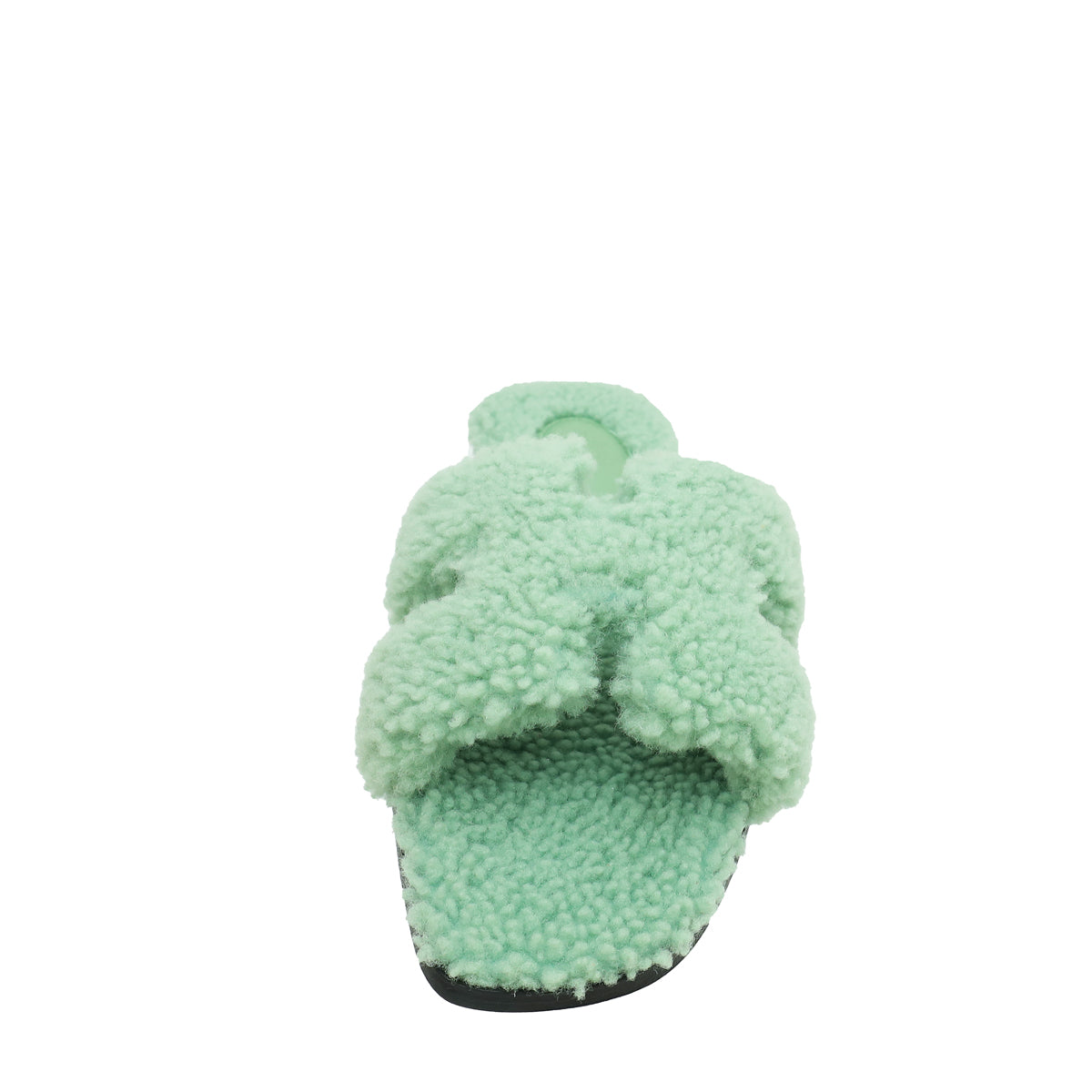 Hermes Vert D'eau Shearling Wool Oran Sandal 39