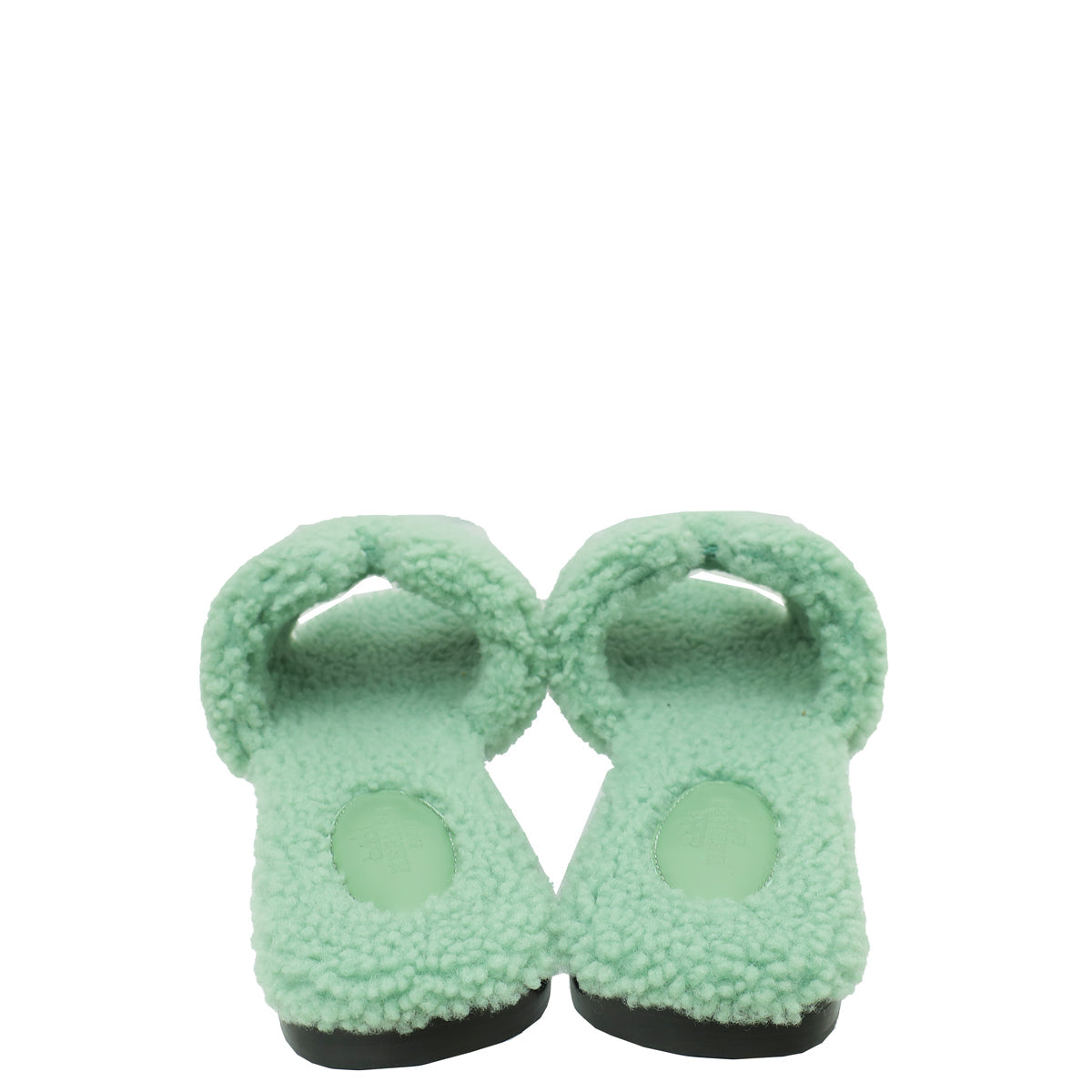 Hermes Vert D'eau Shearling Wool Oran Sandal 39