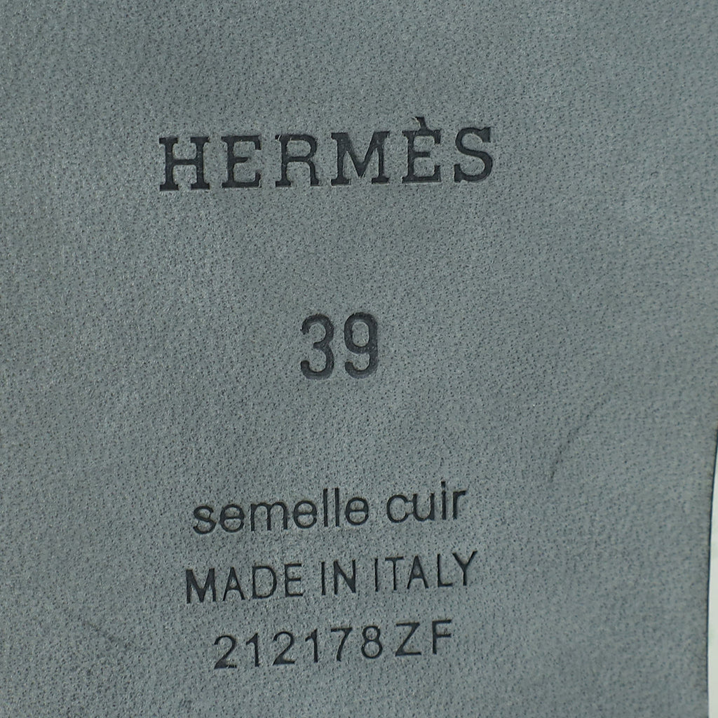 Hermes Vert D'eau Shearling Wool Oran Sandal 39