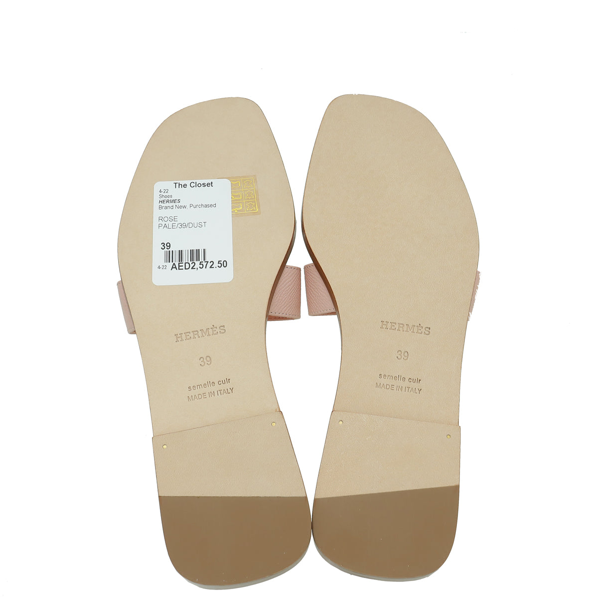 Hermes Rose Pale Oran Sandal 39