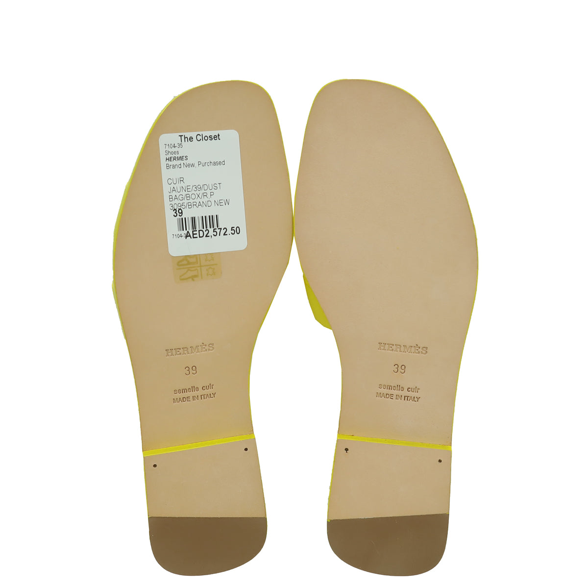 Hermes Cuir Jaune Oran Sandal 39