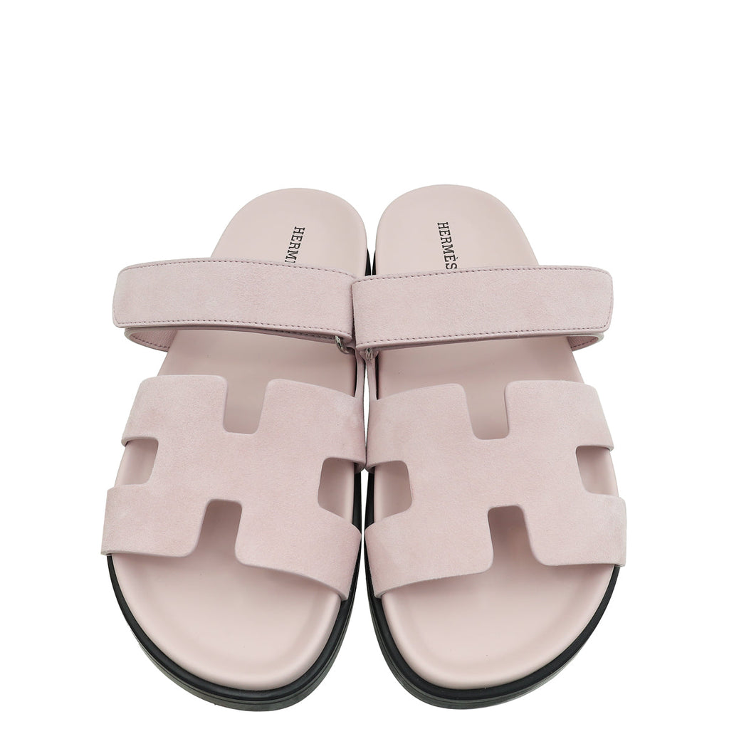 Hermes Rose Porcelaine Chypre Suede Goatskin Sandal 39