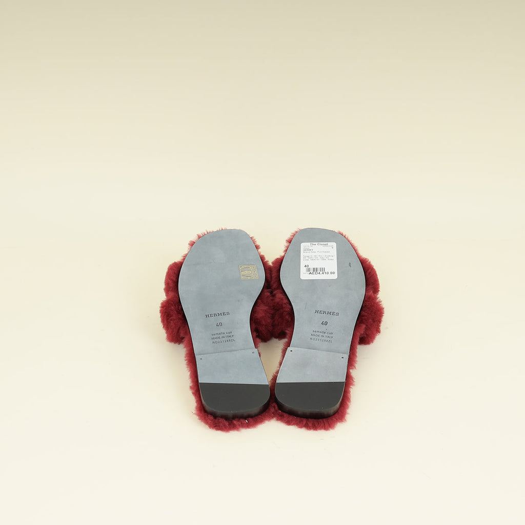 Hermes Rouge H Sherling Oran Sandals 40