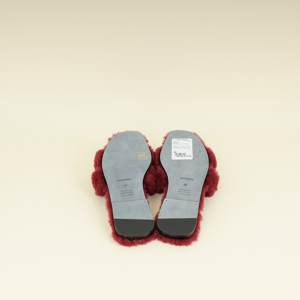 Hermes Rouge H Sherling Oran Sandals 40