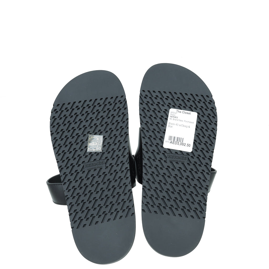 Hermes Black Chypre Sandals 40