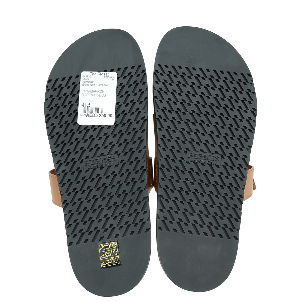 Hermes Marron Dore Chypre Sandal 41.5