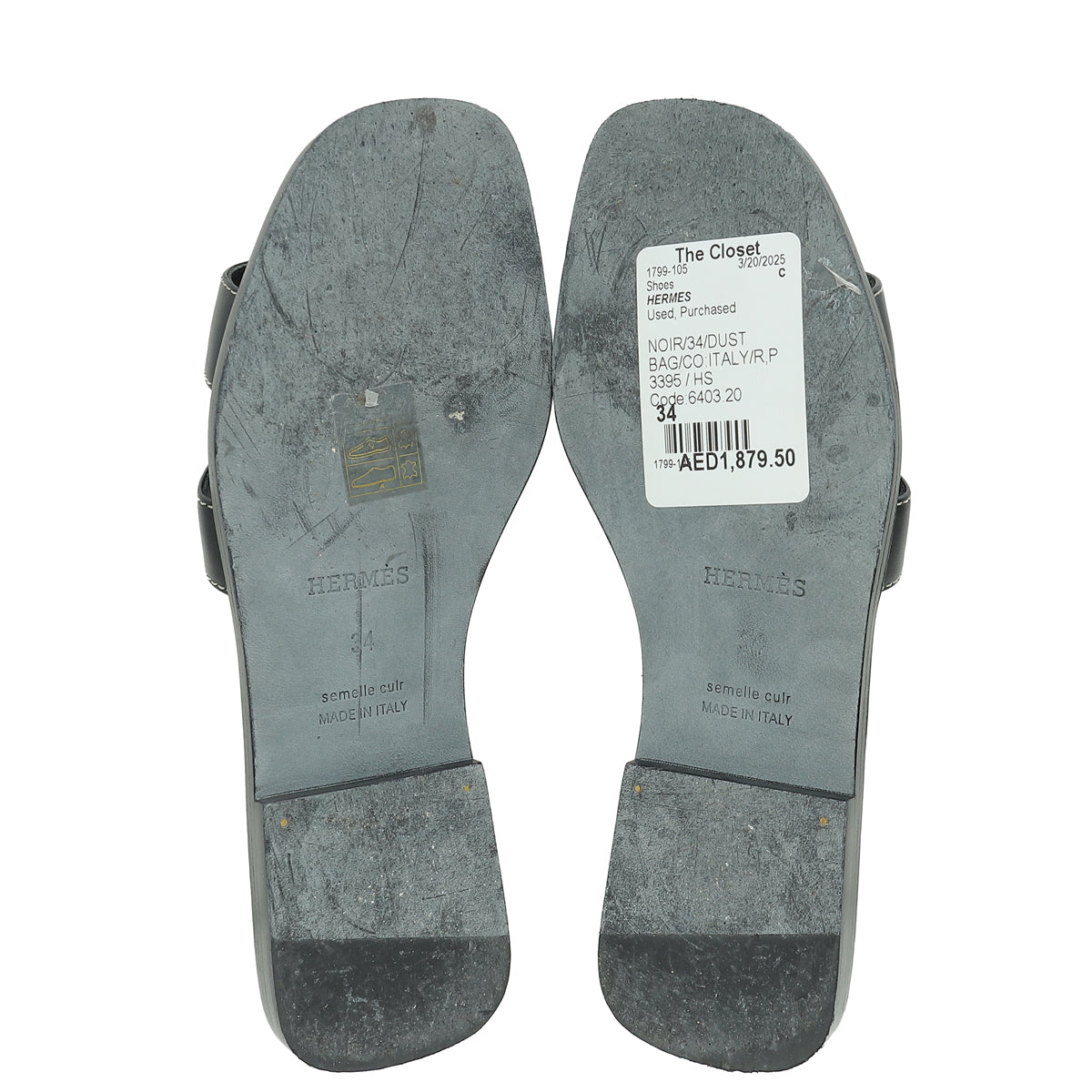 Hermes Noir Oran Sandal 34