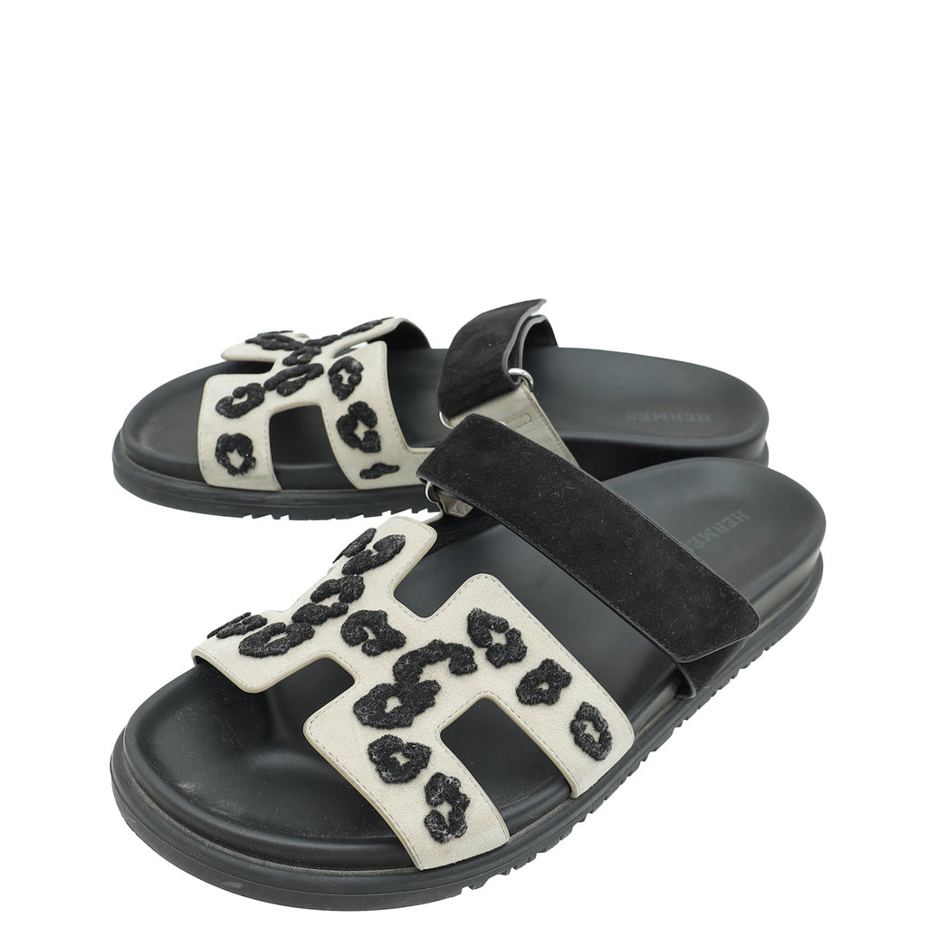 Hermes Bicolor Chypre Leopard Suede Goatskin Sandal 39.5