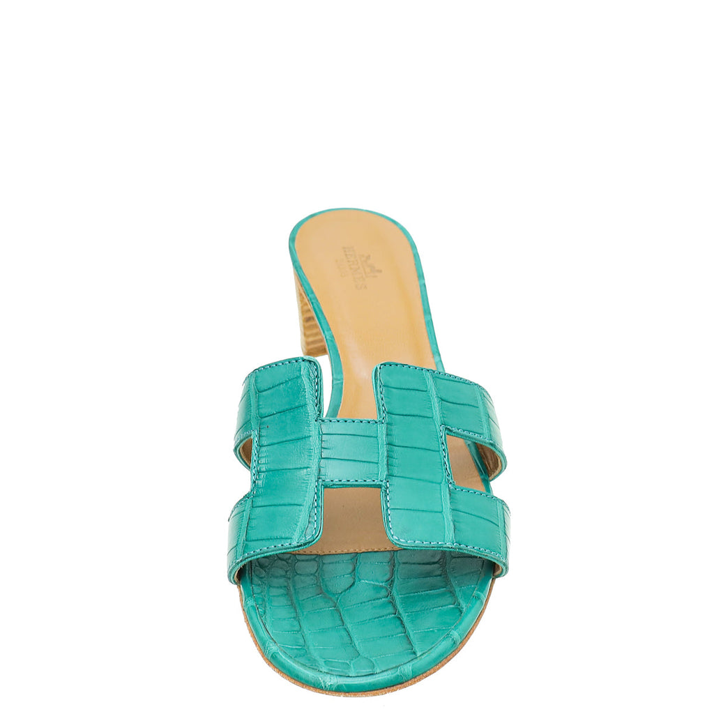 Hermes Vert Jade Matte Alligator Oasis Sandal 37.5