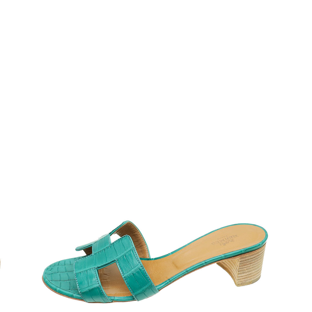 Hermes Vert Jade Matte Alligator Oasis Sandal 37.5