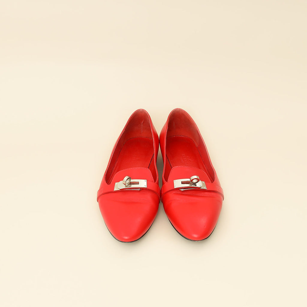 Hermes Rouge Pegase Kelly Flat Ballerina 35