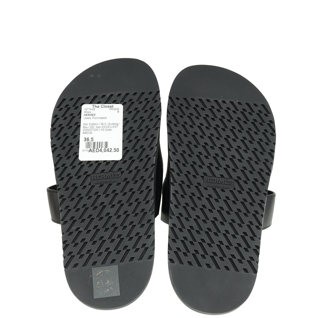 Hermes Noir Chypre Sandals 36.5