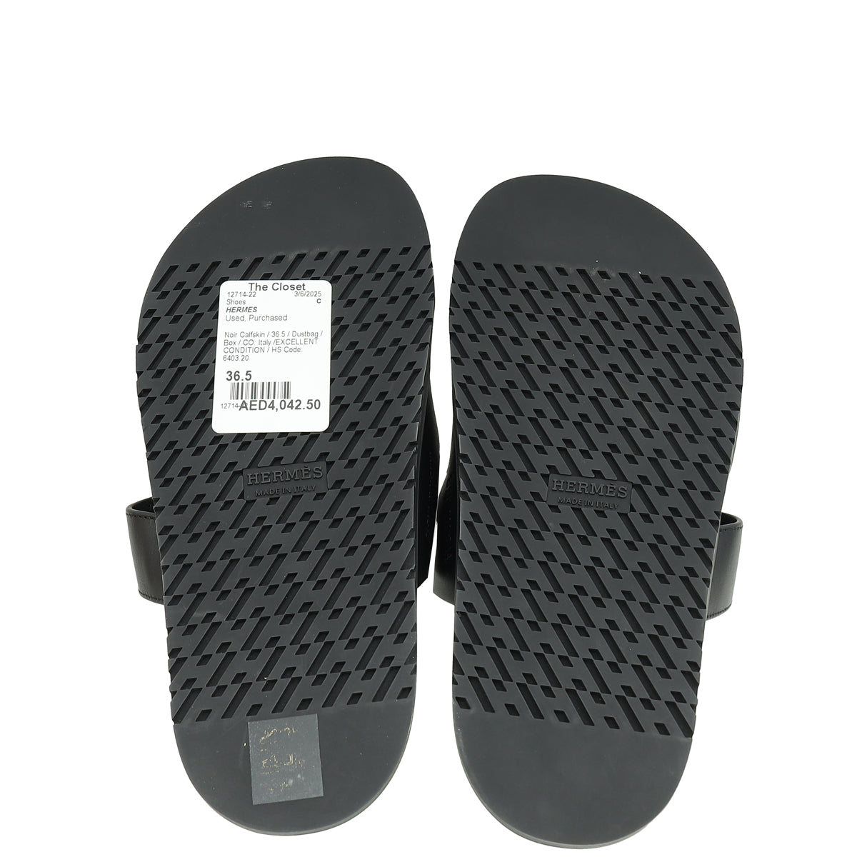 Hermes Noir Chypre Sandals 36.5