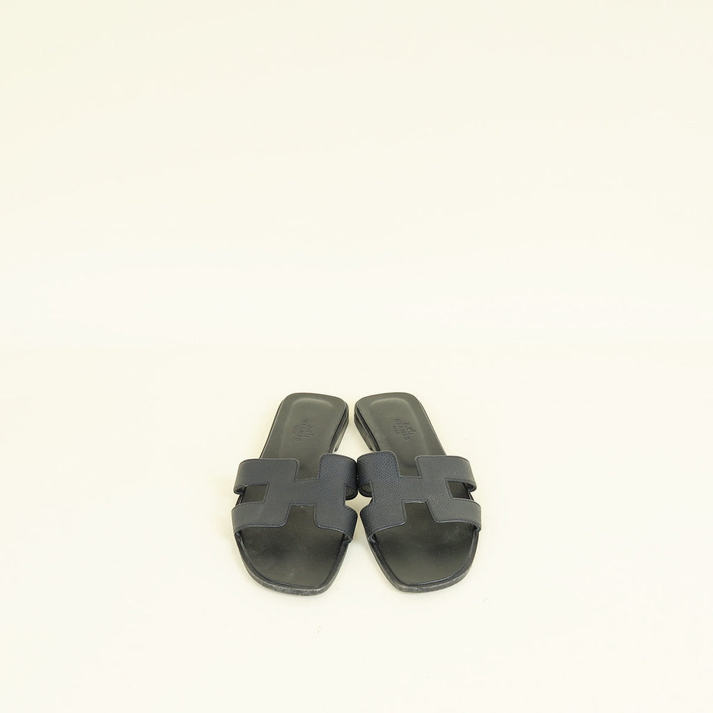 Hermes Noir Oran Sandals 36.5