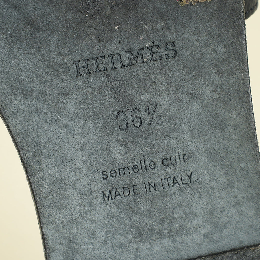 Hermes Noir Oran Sandals 36.5