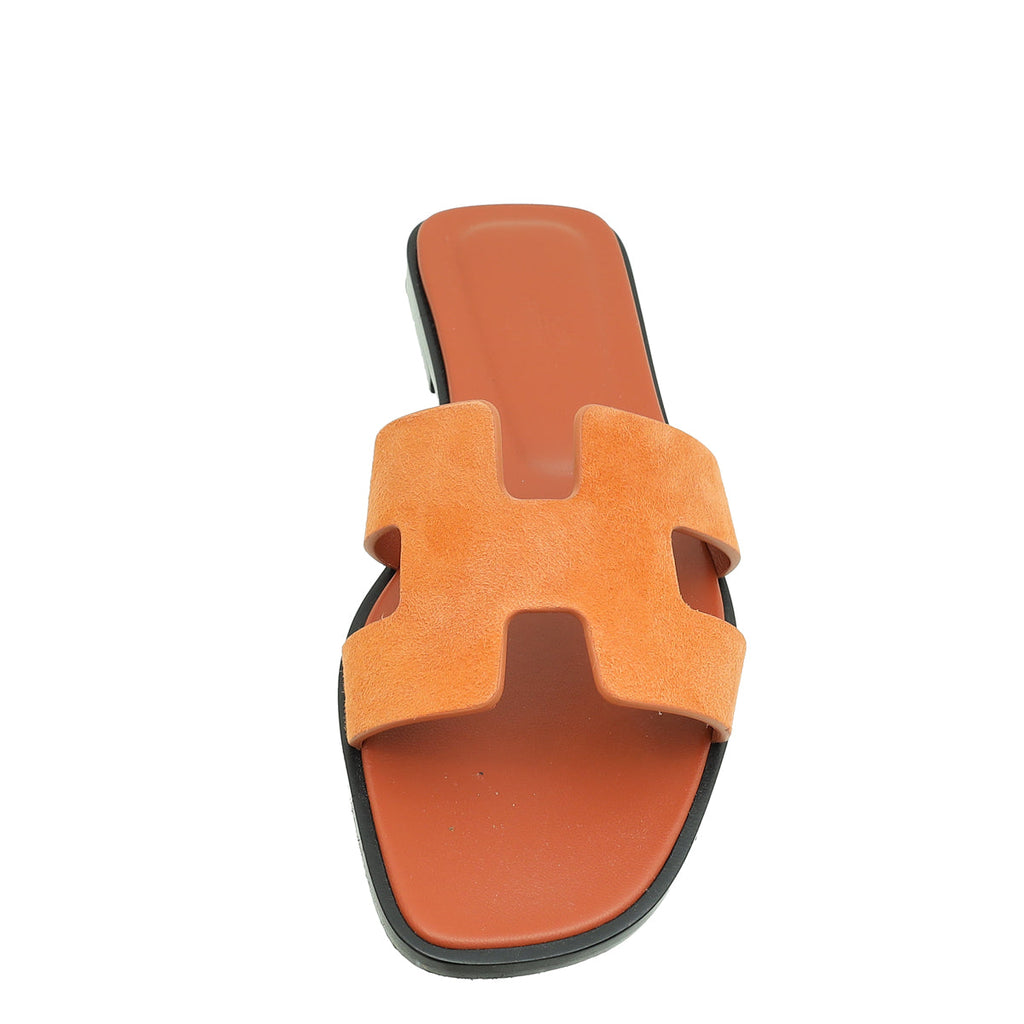 Hermes Orange Corail Suede Oran Sandal 36