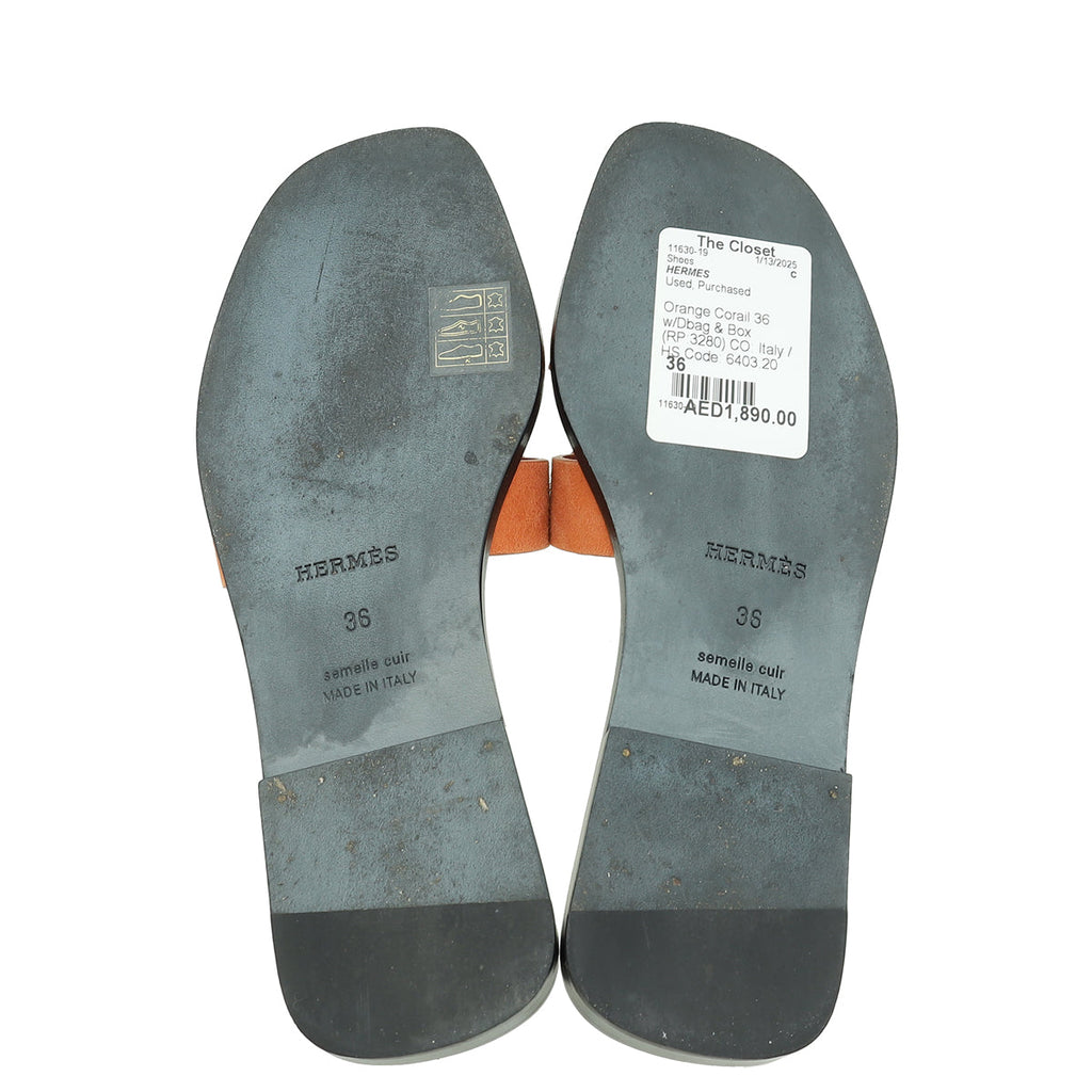 Hermes Orange Corail Suede Oran Sandal 36
