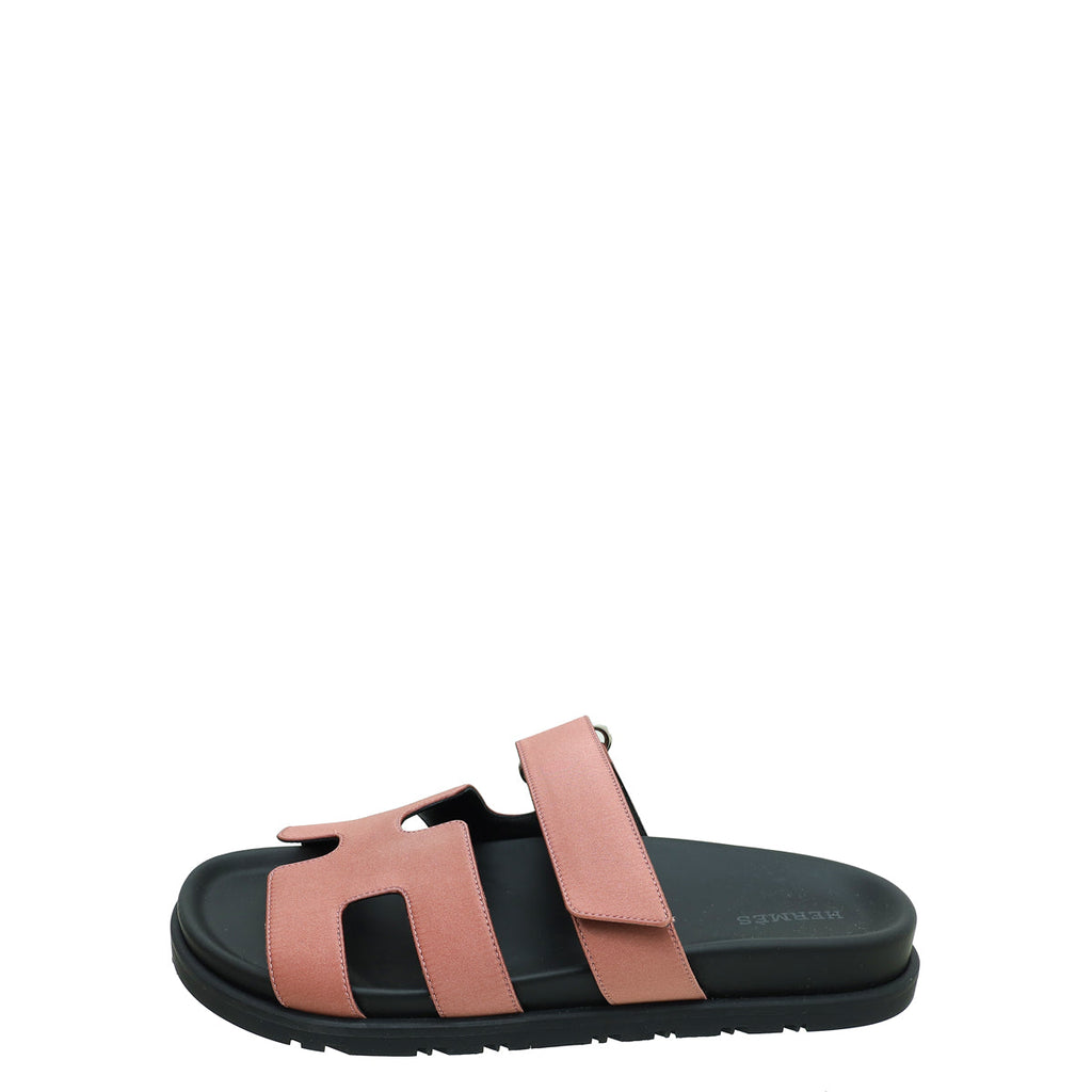 Hermes Bois De Rose Satin Chypre Sandals 36