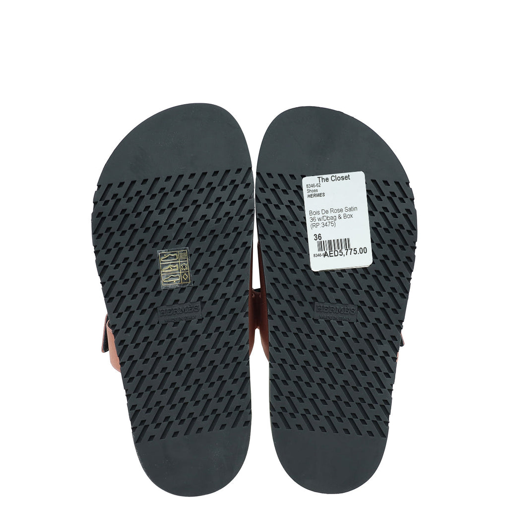 Hermes Bois De Rose Satin Chypre Sandals 36