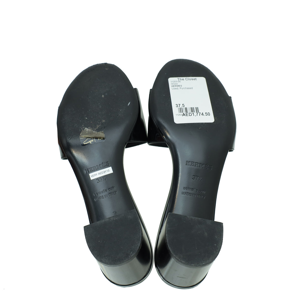 Hermes Noir Very Sandals 37.5