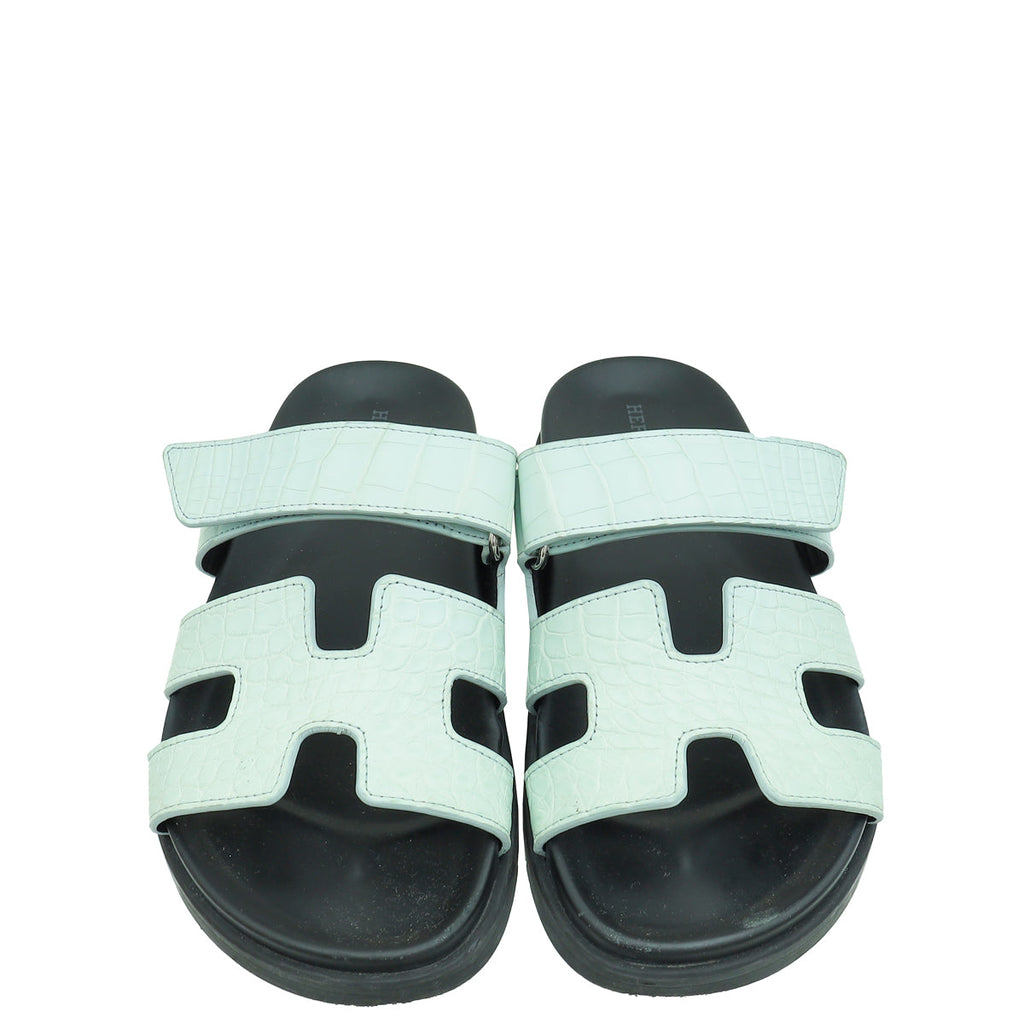Hermes Vert D'Eau Matte Alligator Chypre Sandals 37.5