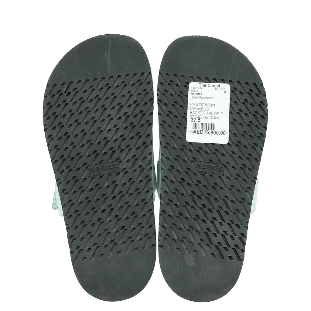 Hermes Vert D'Eau Matte Alligator Chypre Sandals 37.5
