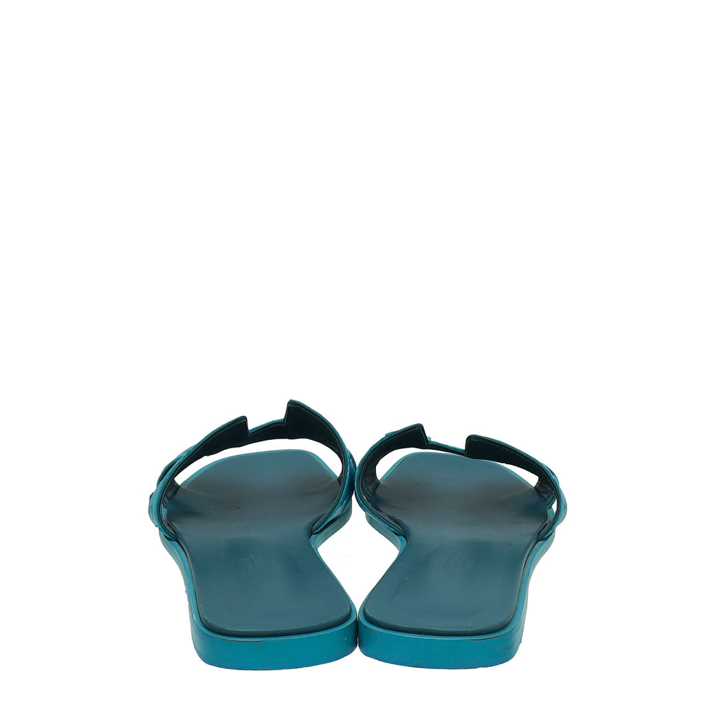 Hermes Bleu Vif Ostrich Oran Sandal 37.5