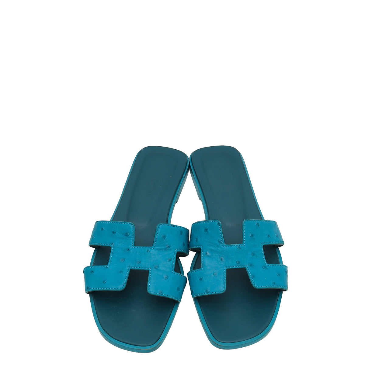 Hermes Bleu Vif Ostrich Oran Sandal 37.5