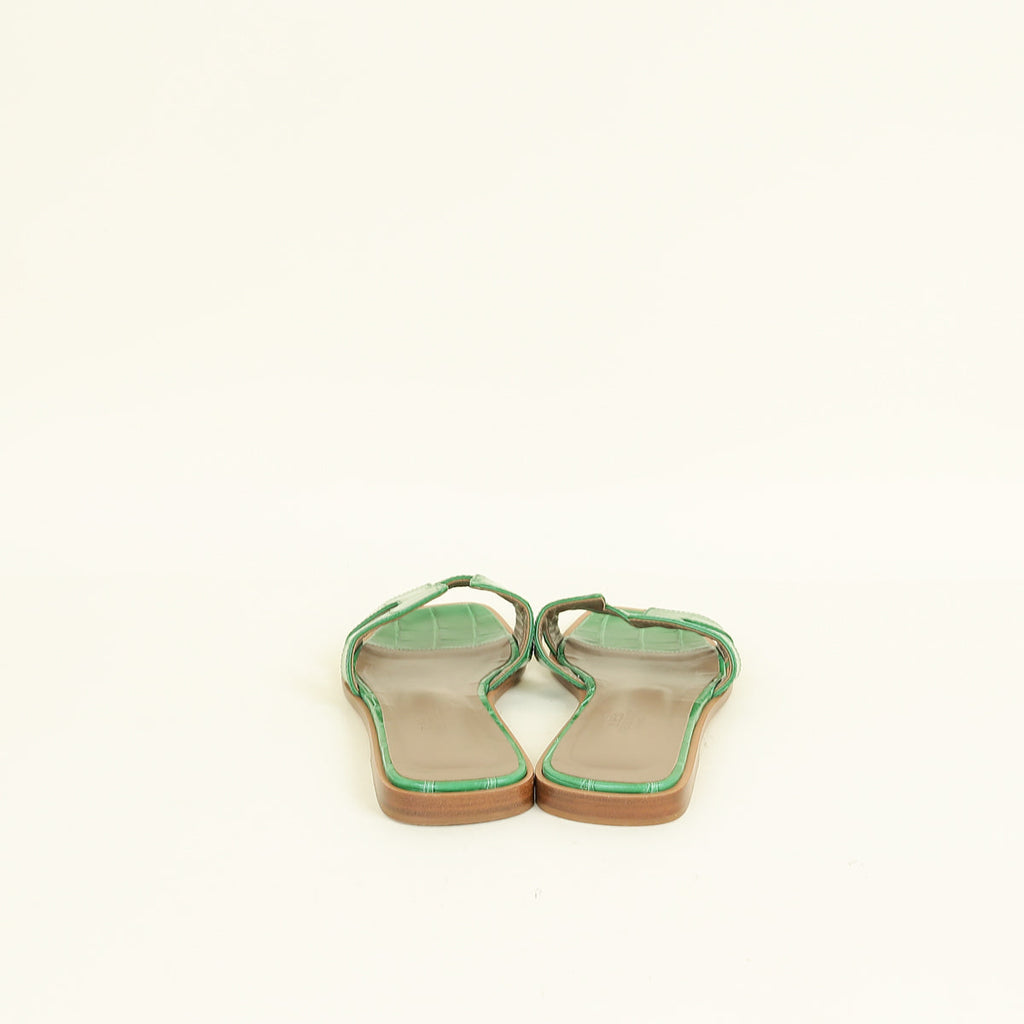 Hermes Bamboo Oran Shiny Alligator Sandal 37.5