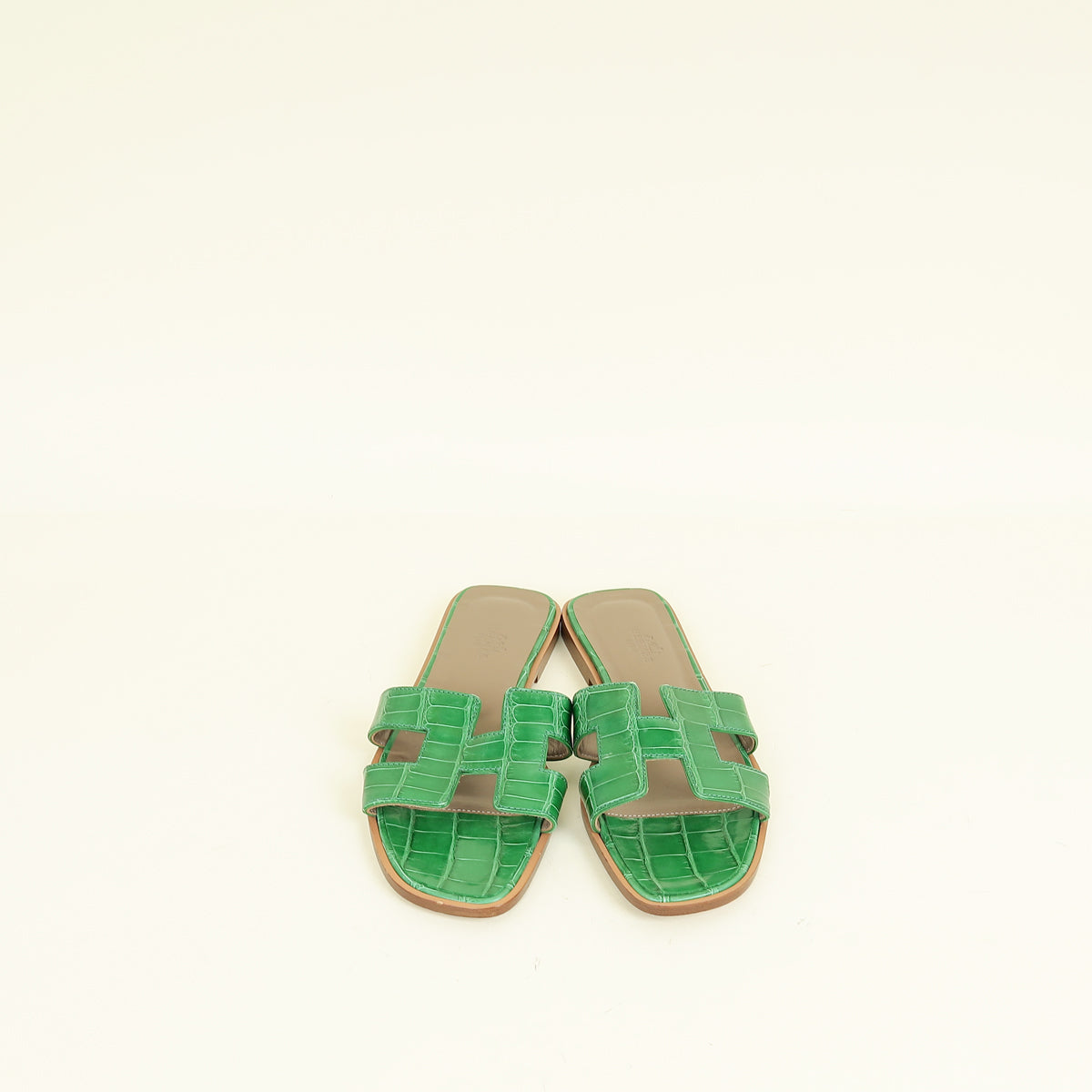 Hermes Bamboo Oran Shiny Alligator Sandal 37.5