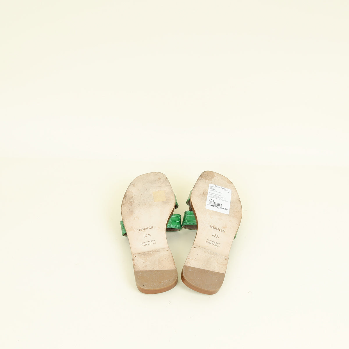 Hermes Bamboo Oran Shiny Alligator Sandal 37.5