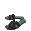 Hermes Noir Oran Suede Goatskin Crystal Sandal 37.5