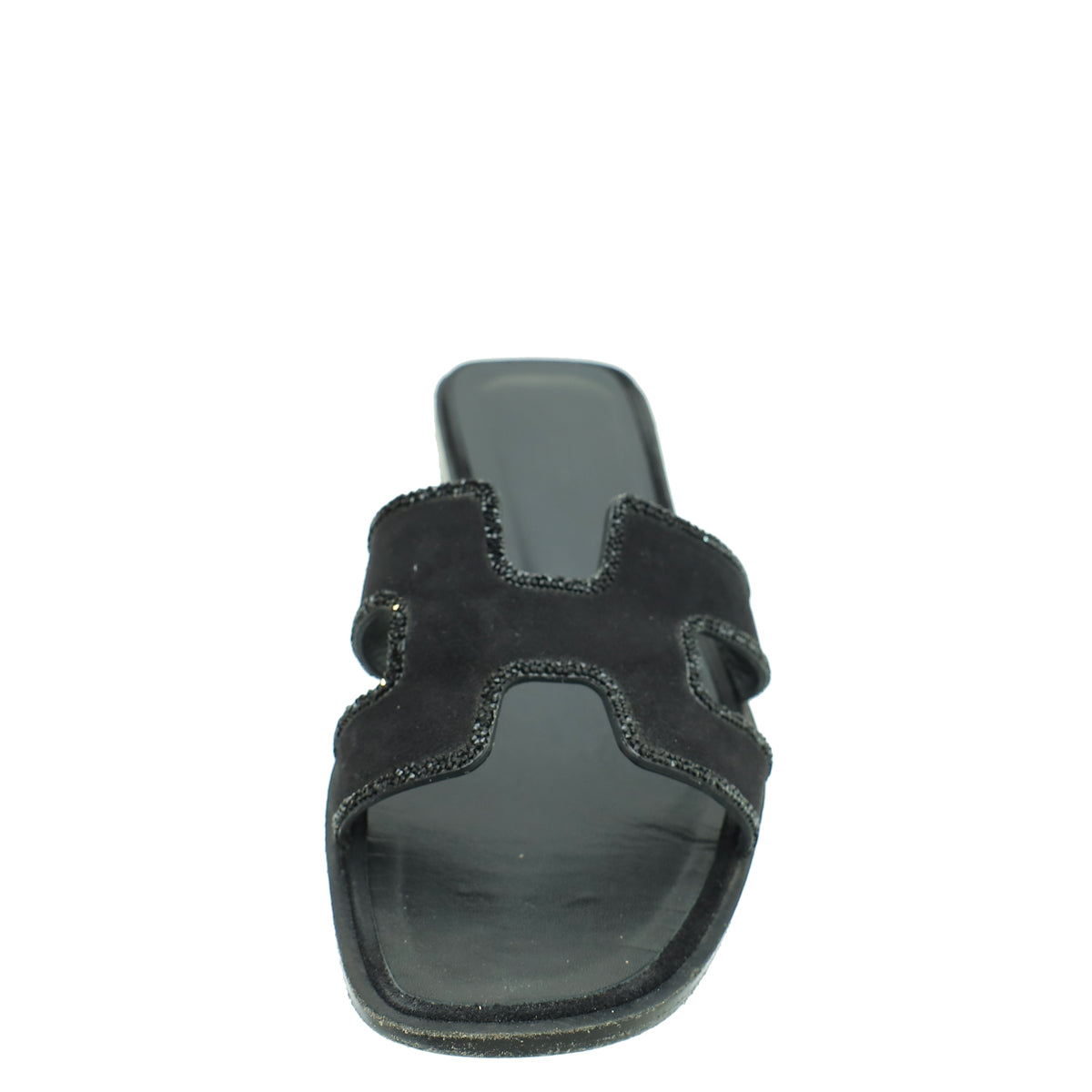 Hermes Noir Oran Suede Goatskin Crystal Sandal 37.5