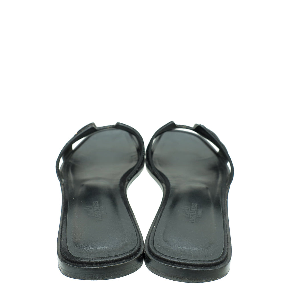 Hermes Noir Oran Suede Goatskin Crystal Sandal 37.5