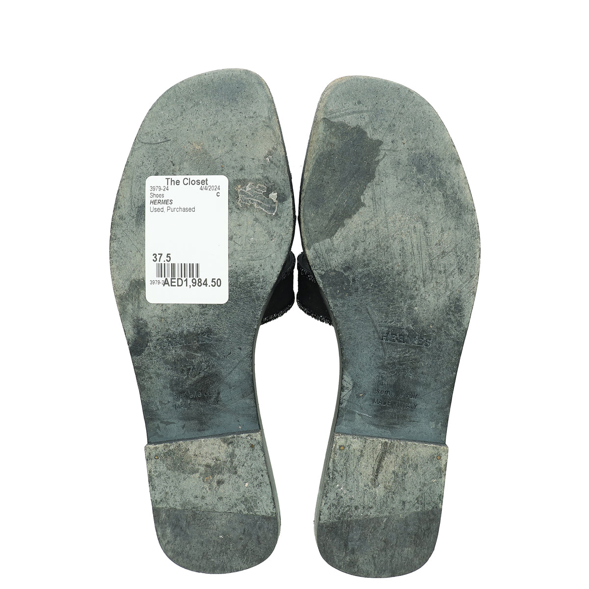 Hermes Noir Oran Suede Goatskin Crystal Sandal 37.5